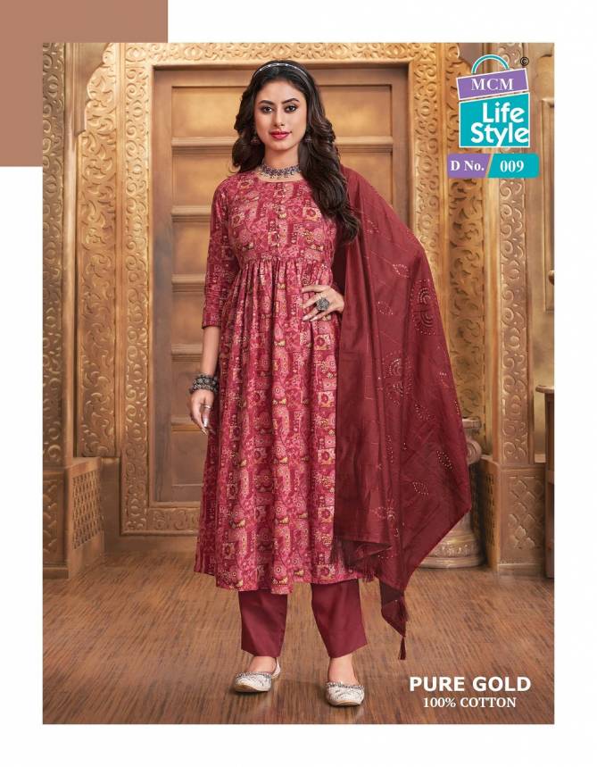 Pure Gold Vol 1 By MCM Cotton Printed Anarkali Kurti With Bottom Dupatta Wholesale Online